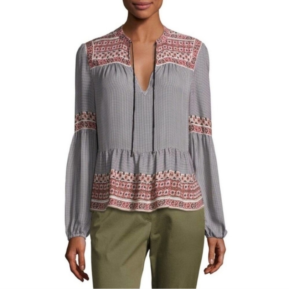 Veronica Beard Top 4 Black Gingham‎ Rosie Silk Paisley Blouse Boho Longsleeve